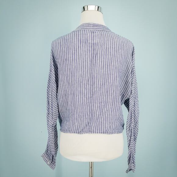 Rails Size Medium M Blue Sloane Terrenas Stripe Print Tie Button Tie Linen Top - Picture 3 of 7